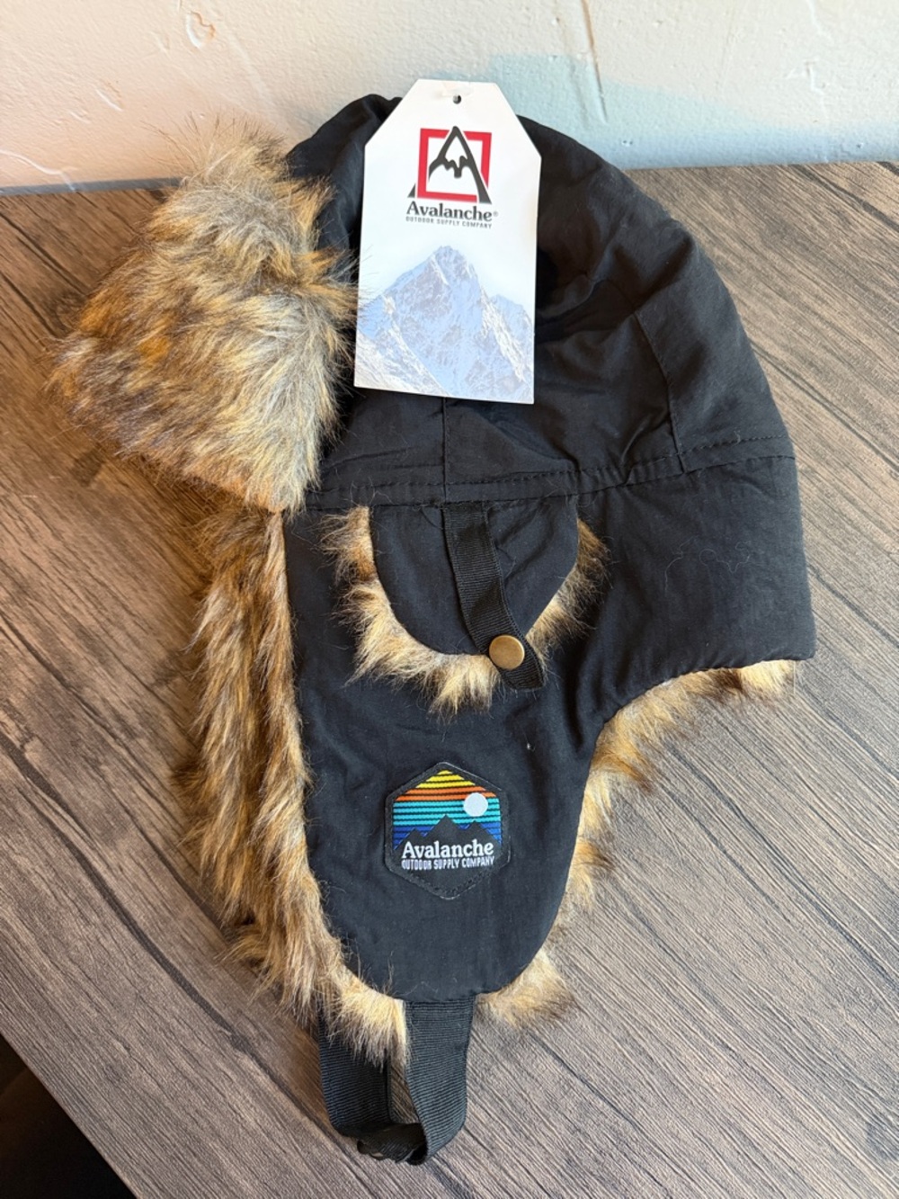 Avalanche Black Hat with Brown Faux-Fur Trapper Style